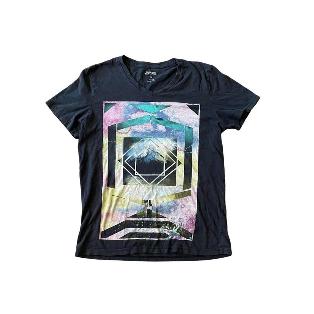 Foreign Exchange Black V-Neck Graphic Tee - Size S